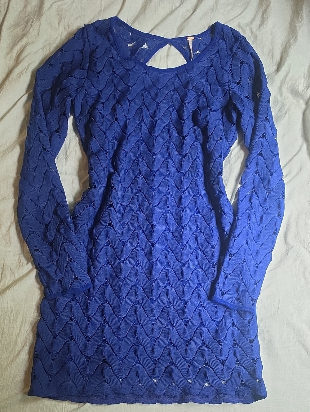 Free People Cobalt Blue Long Sleeve Wave Knit Dress